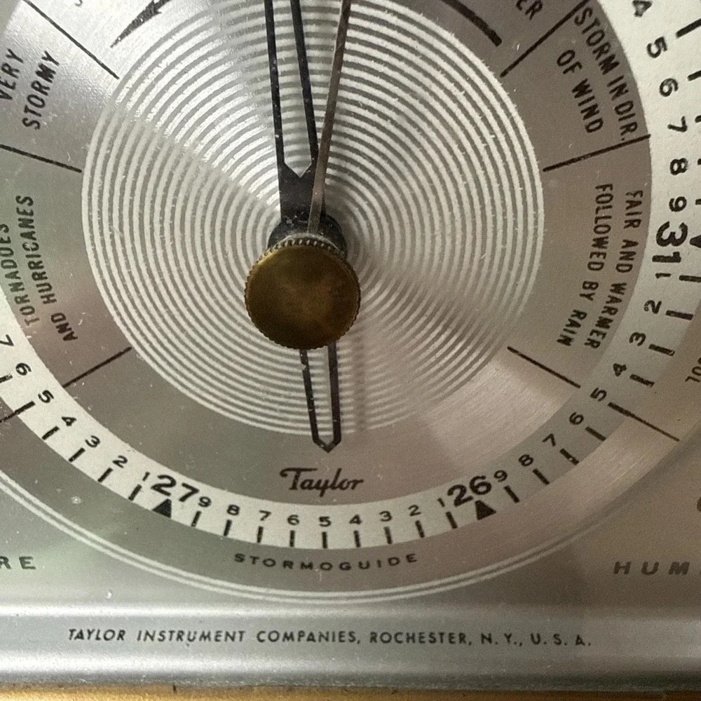 Vintage Taylor Mahogany Wood Desktop Compensated Barometer 3 Gauges